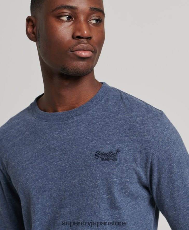 オーガニックコットンのヴィンテージロゴ刺繍トップス 男性 Superdry 衣類 海軍 2J62PZ1548