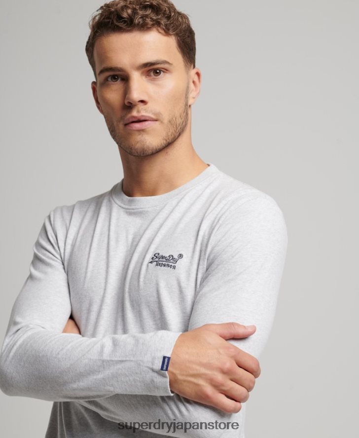 オーガニックコットンのヴィンテージロゴ刺繍トップス 男性 Superdry 衣類 ライトグレー 2J62PZ1549