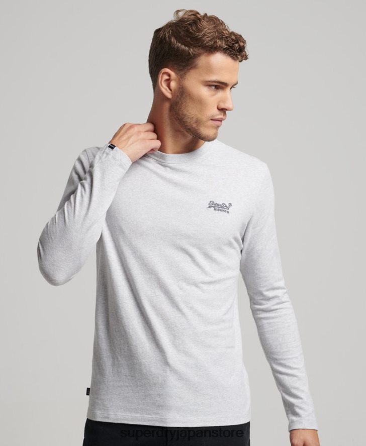 オーガニックコットンのヴィンテージロゴ刺繍トップス 男性 Superdry 衣類 ライトグレー 2J62PZ1549
