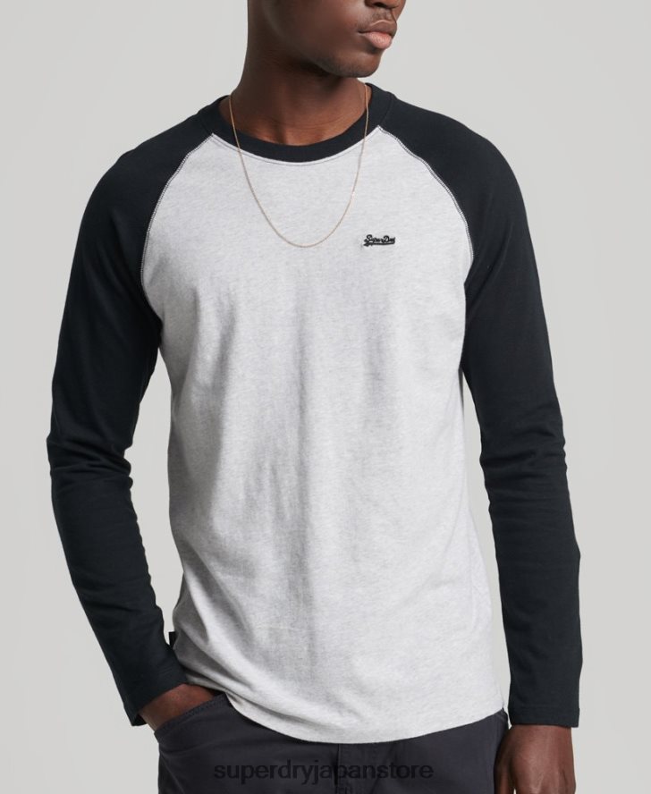 オーガニックコットン エッセンシャル 長袖ベースボール トップ 男性 Superdry 衣類 濃い灰色 2J62PZ1550