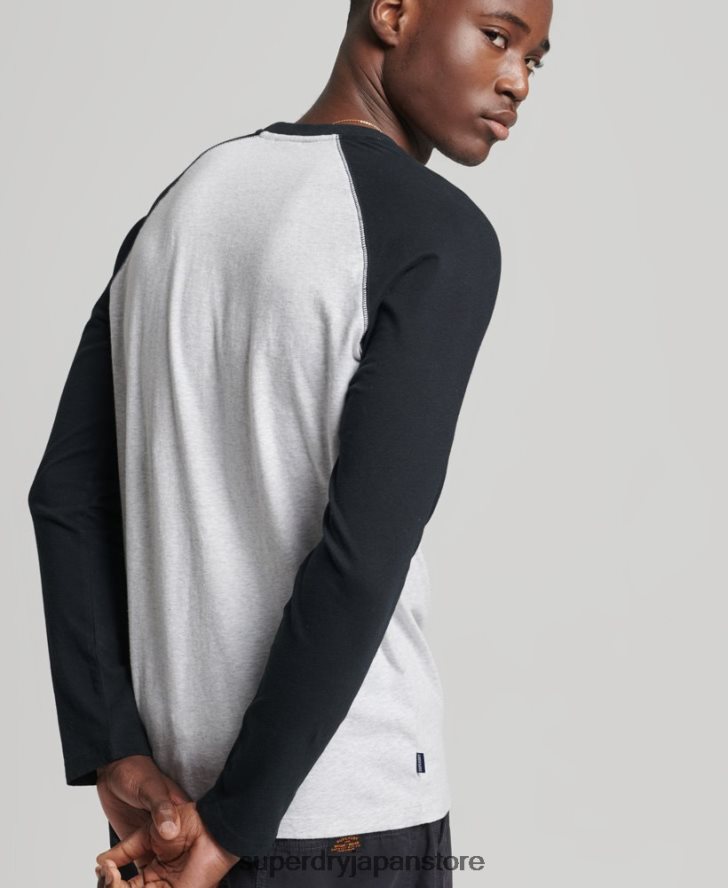 オーガニックコットン エッセンシャル 長袖ベースボール トップ 男性 Superdry 衣類 濃い灰色 2J62PZ1550