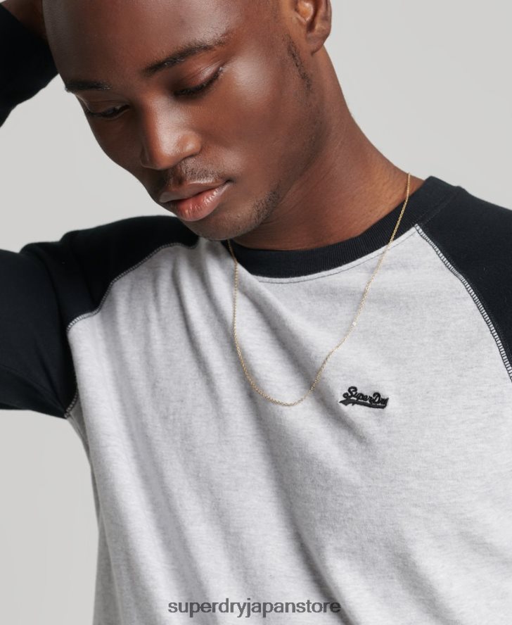 オーガニックコットン エッセンシャル 長袖ベースボール トップ 男性 Superdry 衣類 濃い灰色 2J62PZ1550