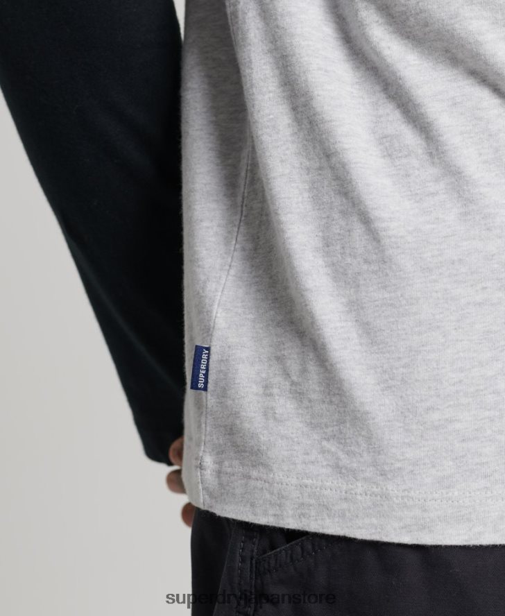 オーガニックコットン エッセンシャル 長袖ベースボール トップ 男性 Superdry 衣類 濃い灰色 2J62PZ1550