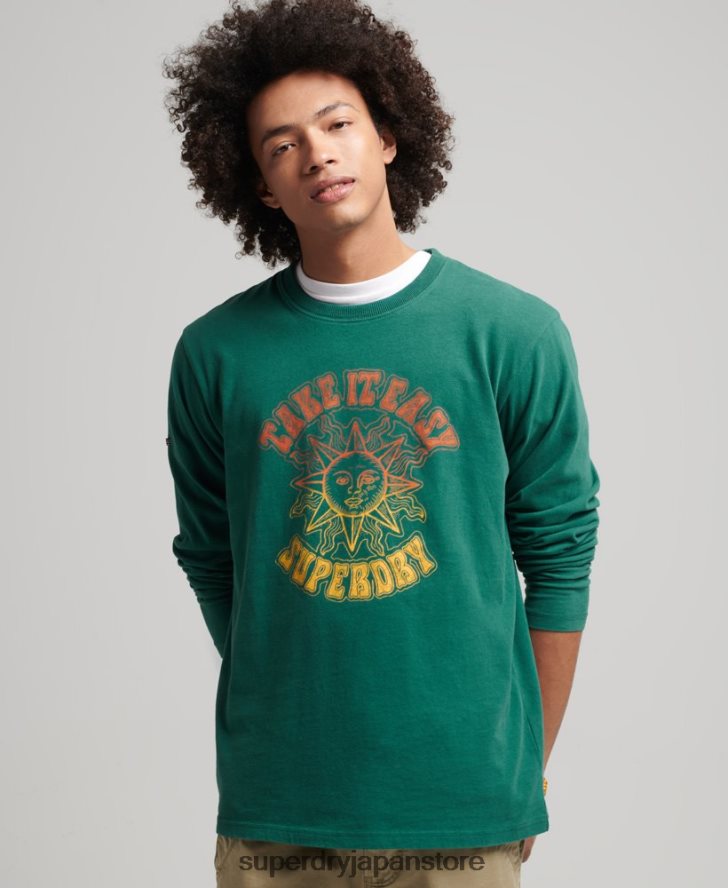 サイケロック長袖トップ 男性 Superdry 衣類 緑 2J62PZ1554