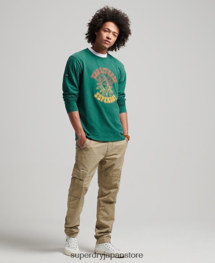 サイケロック長袖トップ 男性 Superdry 衣類 緑 2J62PZ1554