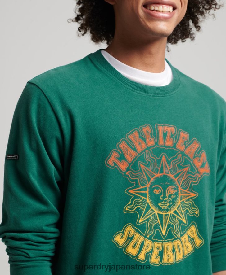 サイケロック長袖トップ 男性 Superdry 衣類 緑 2J62PZ1554