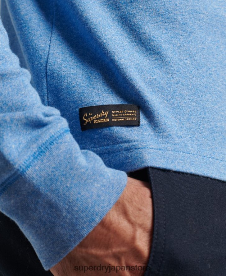 オーガニックコットンのヴィンテージロゴ刺繍入りヘンリートップ 男性 Superdry 衣類 青 2J62PZ1556