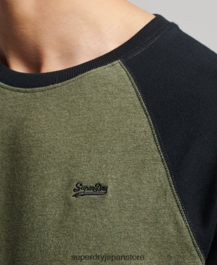 オーガニックコットン エッセンシャル 長袖ベースボール トップ 男性 Superdry 衣類 緑 2J62PZ1557