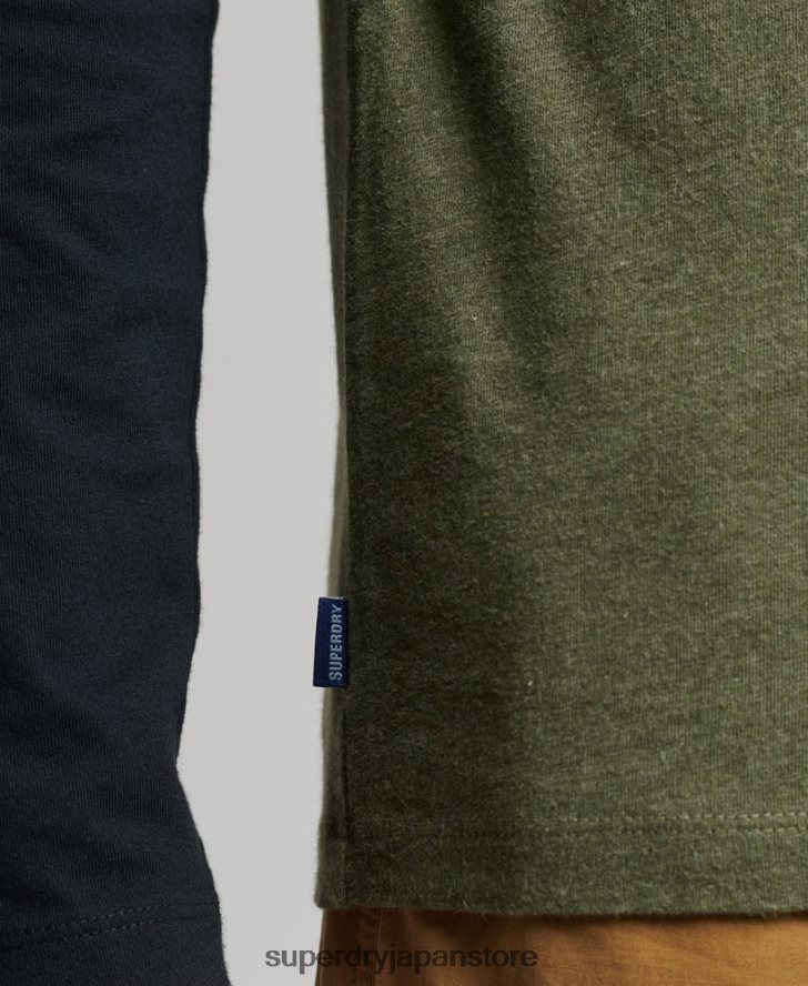 オーガニックコットン エッセンシャル 長袖ベースボール トップ 男性 Superdry 衣類 緑 2J62PZ1557