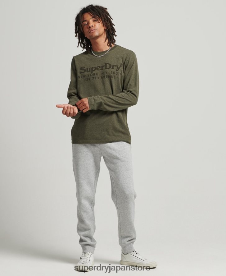 会場同系色ロゴ 長袖トップ 男性 Superdry 衣類 カーキ 2J62PZ1569