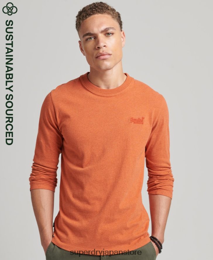 オーガニックコットンのヴィンテージロゴ刺繍トップス 男性 Superdry 衣類 オレンジ 2J62PZ1571