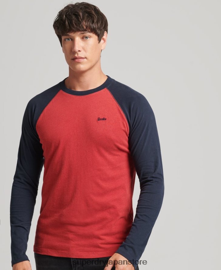 オーガニックコットン エッセンシャル 長袖ベースボール トップ 男性 Superdry 衣類 赤 2J62PZ1577