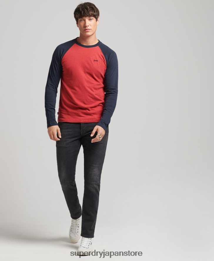 オーガニックコットン エッセンシャル 長袖ベースボール トップ 男性 Superdry 衣類 赤 2J62PZ1577
