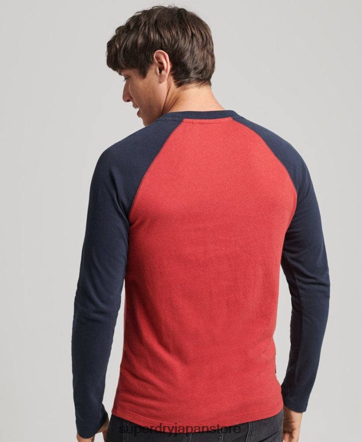 オーガニックコットン エッセンシャル 長袖ベースボール トップ 男性 Superdry 衣類 赤 2J62PZ1577