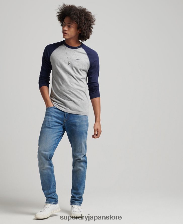 オーガニックコットン エッセンシャル 長袖ベースボール トップ 男性 Superdry 衣類 海軍 2J62PZ1578