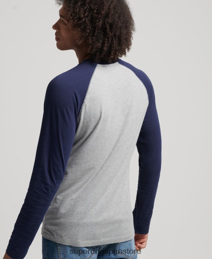 オーガニックコットン エッセンシャル 長袖ベースボール トップ 男性 Superdry 衣類 海軍 2J62PZ1578