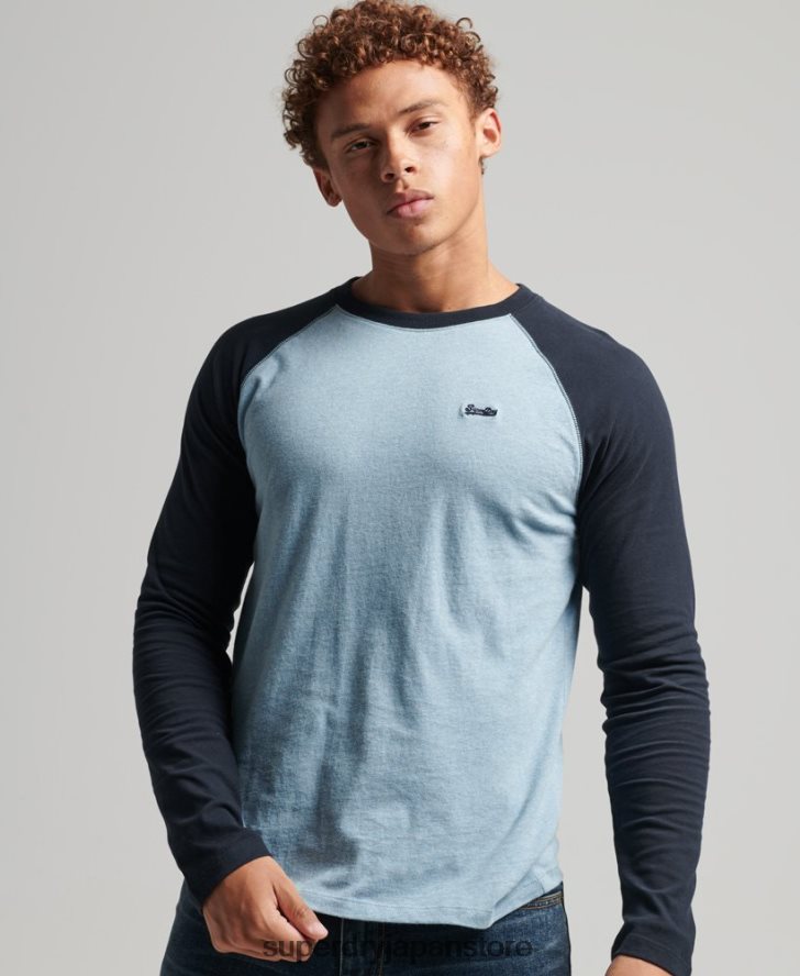 オーガニックコットン エッセンシャル 長袖ベースボール トップ 男性 Superdry 衣類 青 2J62PZ1583