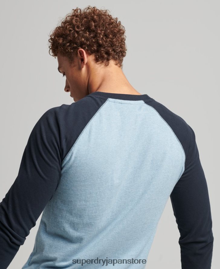 オーガニックコットン エッセンシャル 長袖ベースボール トップ 男性 Superdry 衣類 青 2J62PZ1583