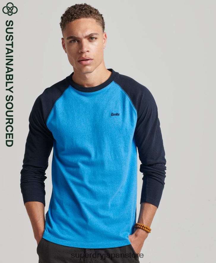 オーガニックコットン エッセンシャル 長袖ベースボール トップ 男性 Superdry 衣類 海軍 2J62PZ1587
