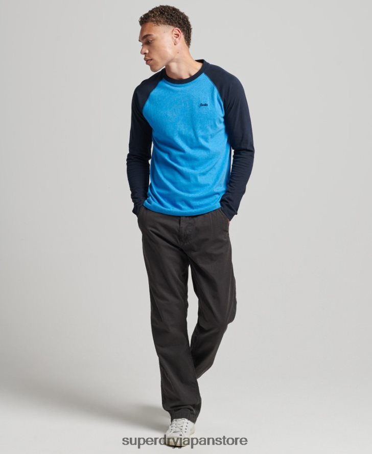 オーガニックコットン エッセンシャル 長袖ベースボール トップ 男性 Superdry 衣類 海軍 2J62PZ1587