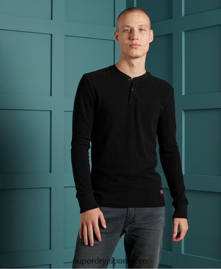 マイクロテクスチャーヘンリートップ 男性 Superdry 衣類 黒 2J62PZ1588