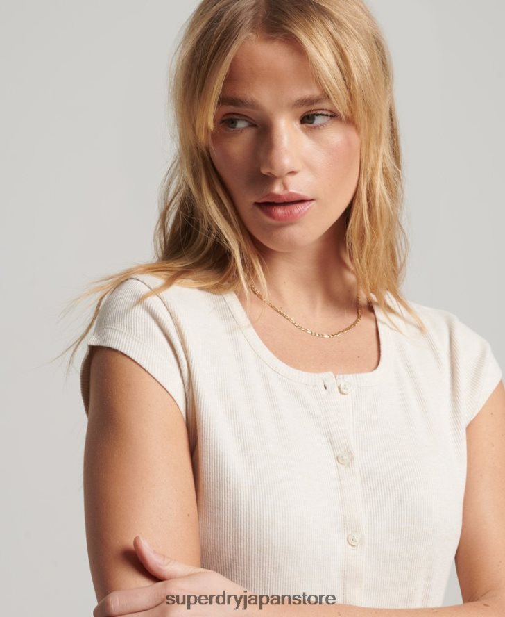 ボタンダウン半袖トップス 女性 Superdry 衣類 ベージュ 2J62PZ2077