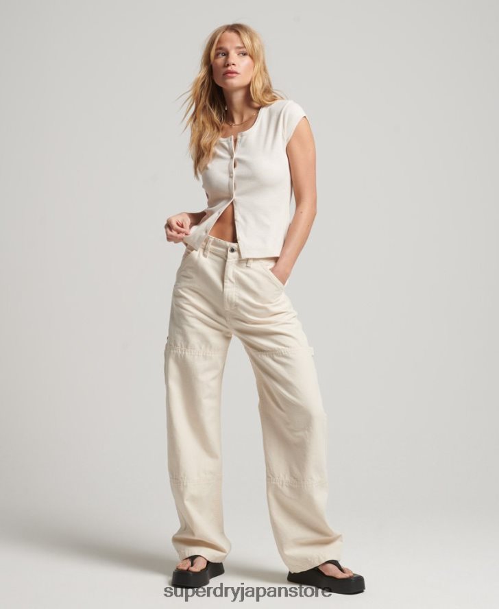 ボタンダウン半袖トップス 女性 Superdry 衣類 ベージュ 2J62PZ2077
