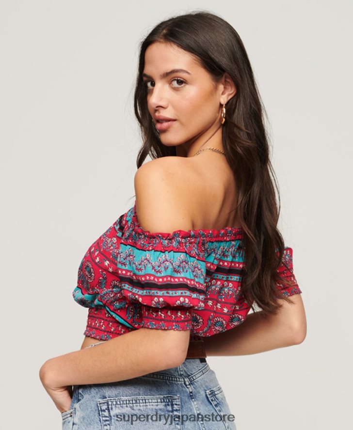 スモッキング半袖クロップトップ 女性 Superdry 衣類 ピンク 2J62PZ2109
