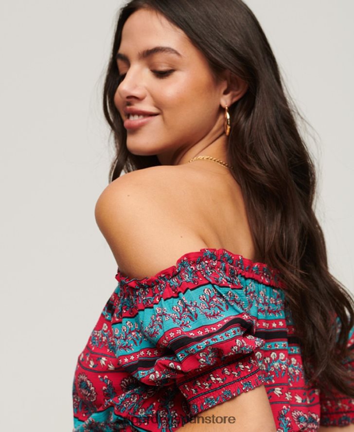 スモッキング半袖クロップトップ 女性 Superdry 衣類 ピンク 2J62PZ2109