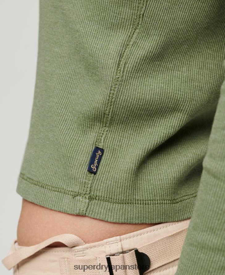ヴィンテージボタンダウン長袖トップス 女性 Superdry 衣類 カーキ 2J62PZ2138