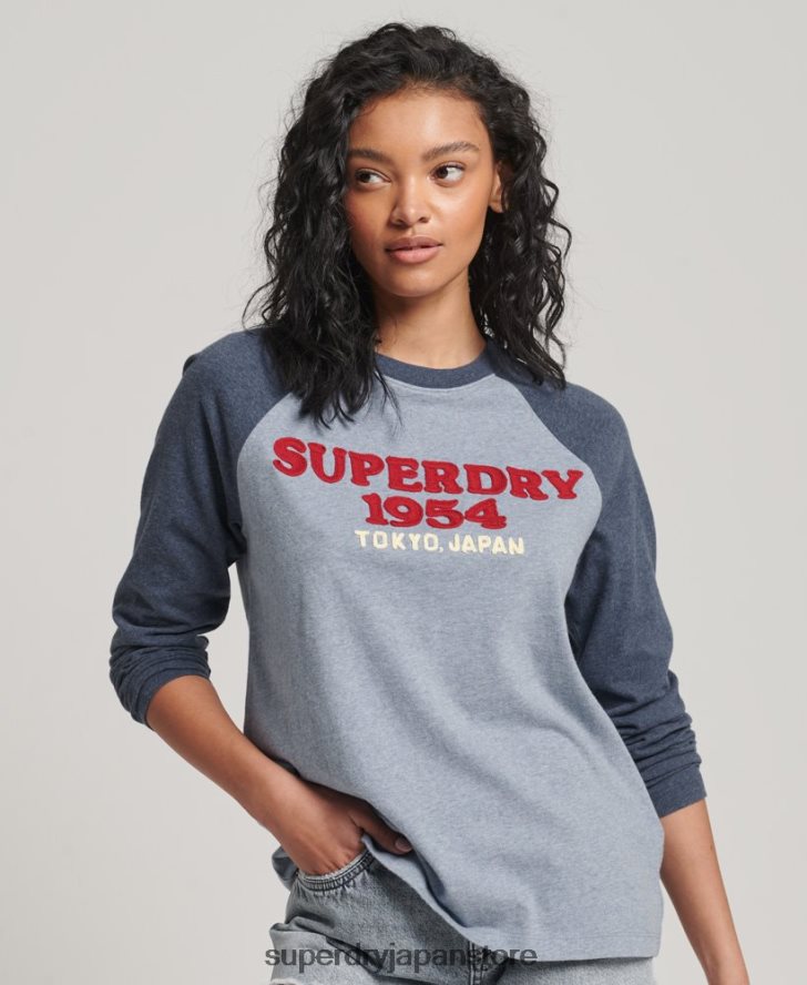 ヴィンテージロゴ ラグラン長袖トップ 女性 Superdry 衣類 青 2J62PZ2266