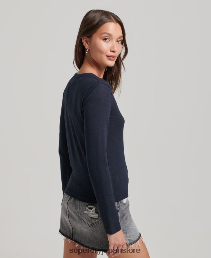 長袖スラブジャージー ヘンリートップ 女性 Superdry 衣類 海軍 2J62PZ2869