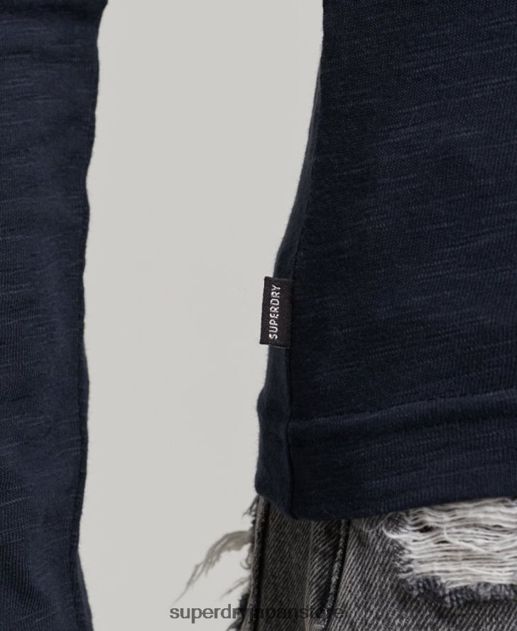 長袖スラブジャージー ヘンリートップ 女性 Superdry 衣類 海軍 2J62PZ2869