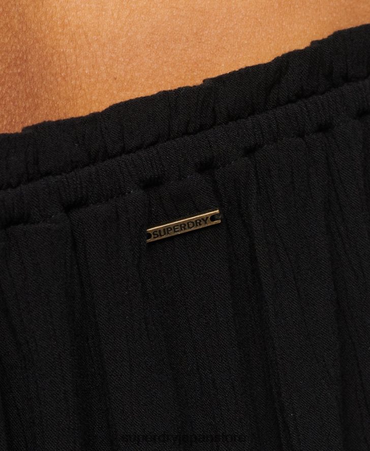 スモッキング半袖クロップトップ 女性 Superdry 衣類 黒 2J62PZ2870