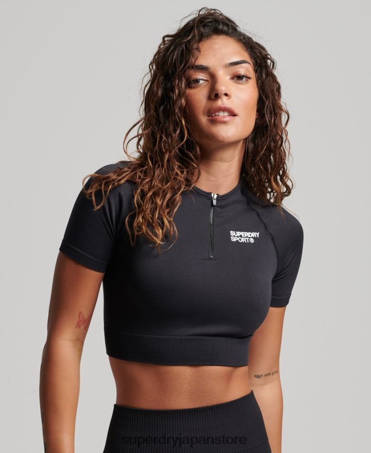 コアシームレスクロップド半袖トップ 女性 Superdry 衣類 黒 2J62PZ2908