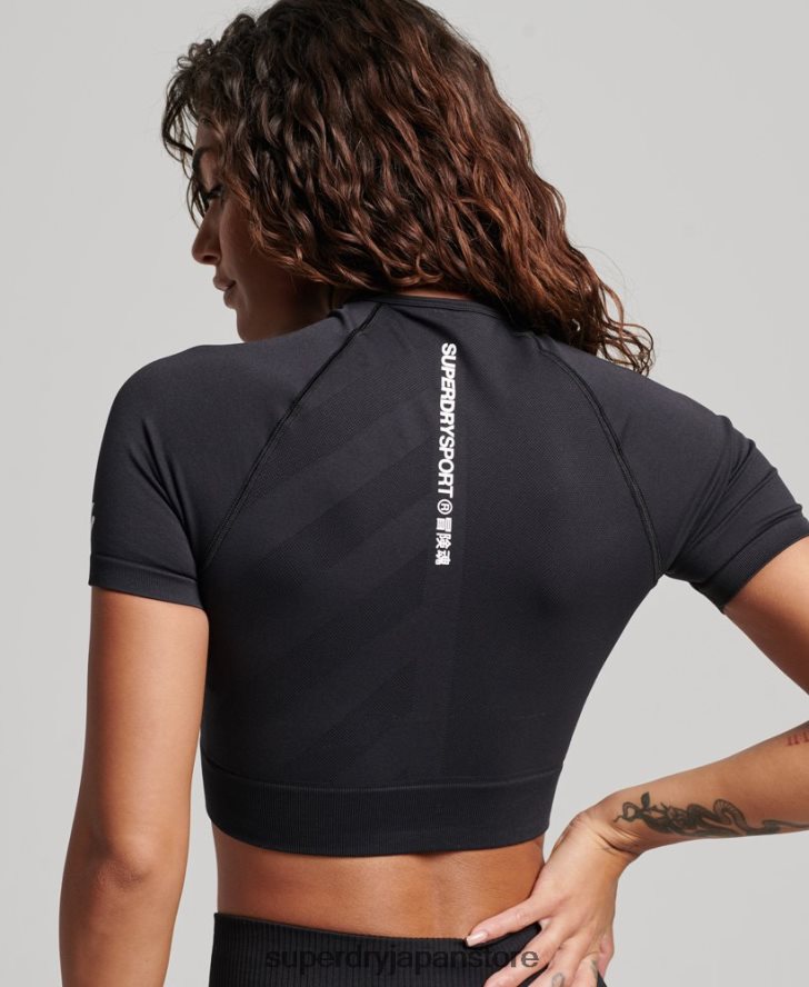 コアシームレスクロップド半袖トップ 女性 Superdry 衣類 黒 2J62PZ2908