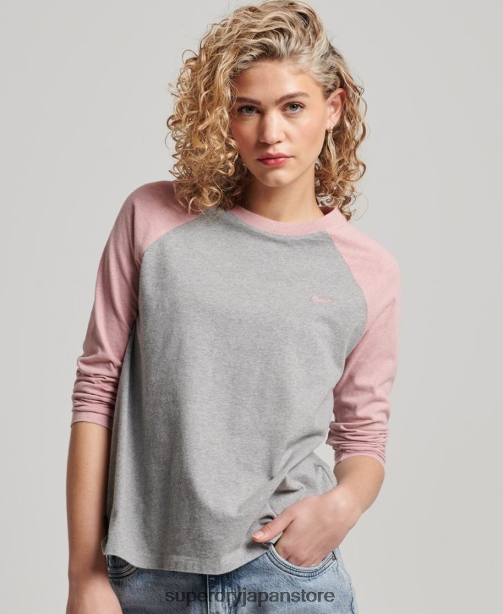 オーガニックコットンヴィンテージベースボール長袖トップ 女性 Superdry 衣類 ピンク 2J62PZ2926
