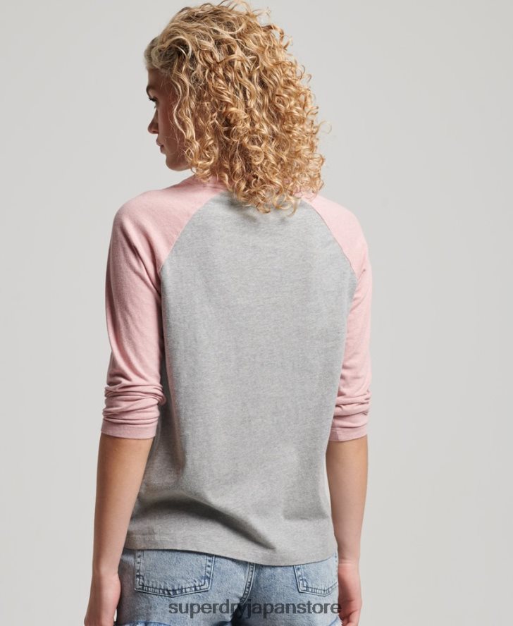オーガニックコットンヴィンテージベースボール長袖トップ 女性 Superdry 衣類 ピンク 2J62PZ2926