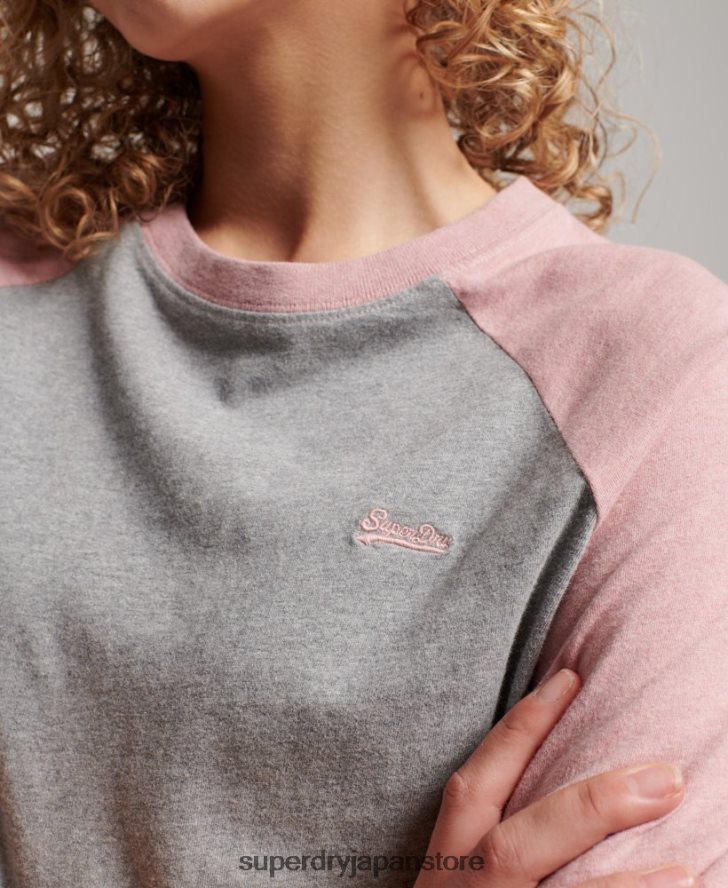 オーガニックコットンヴィンテージベースボール長袖トップ 女性 Superdry 衣類 ピンク 2J62PZ2926