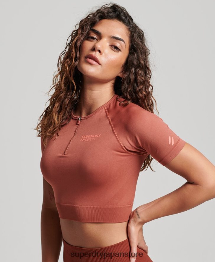 コアシームレスクロップド半袖トップ 女性 Superdry 衣類 茶色 2J62PZ2931