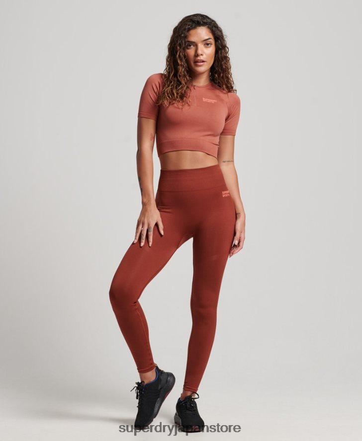 コアシームレスクロップド半袖トップ 女性 Superdry 衣類 茶色 2J62PZ2931