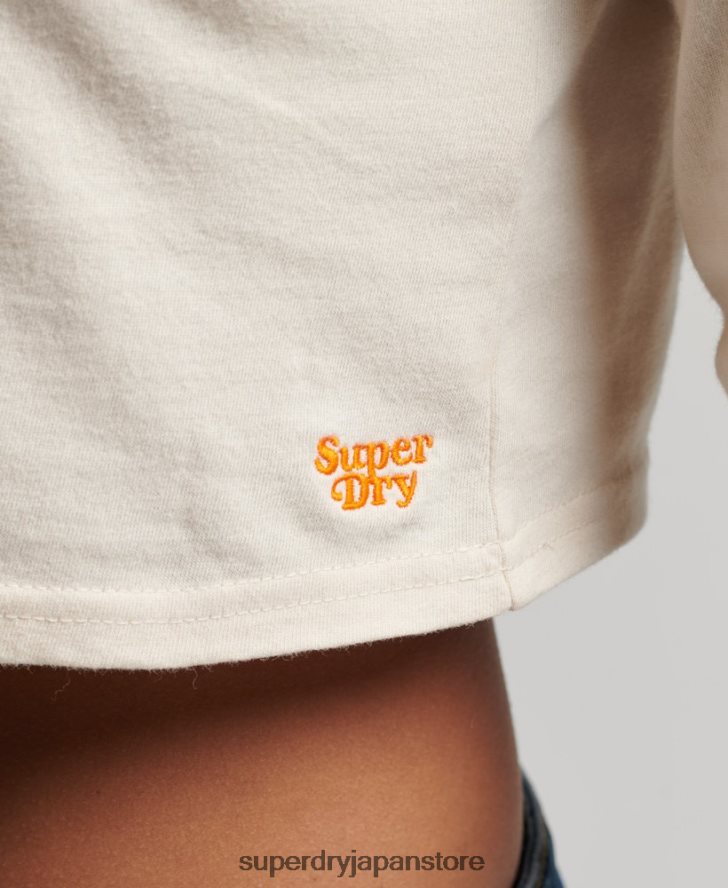 オーガニックコットン ヴィンテージ ストライプ クロップ ロングスリーブ トップ 女性 Superdry 衣類 クリーム 2J62PZ2932