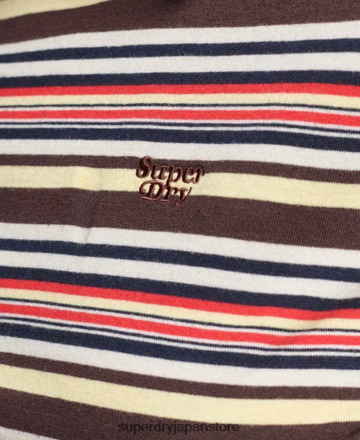 オーガニックコットン ヴィンテージ ストライプ クロップ ロングスリーブ トップ 女性 Superdry 衣類 茶色 2J62PZ2948