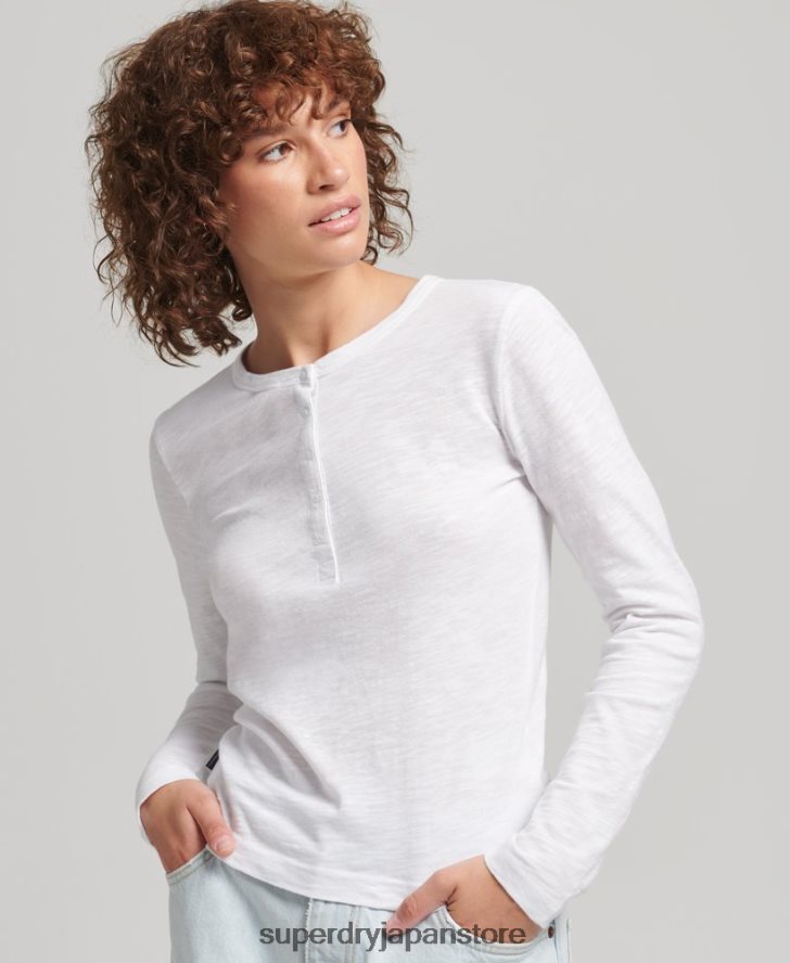 長袖スラブジャージー ヘンリートップ 女性 Superdry 衣類 白 2J62PZ3001