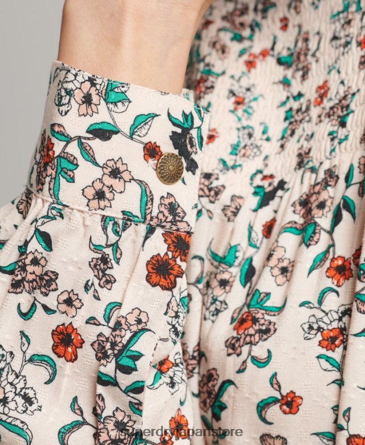 スモッキング ロングスリーブ ウーブントップ 女性 Superdry 衣類 ピンク 2J62PZ3014