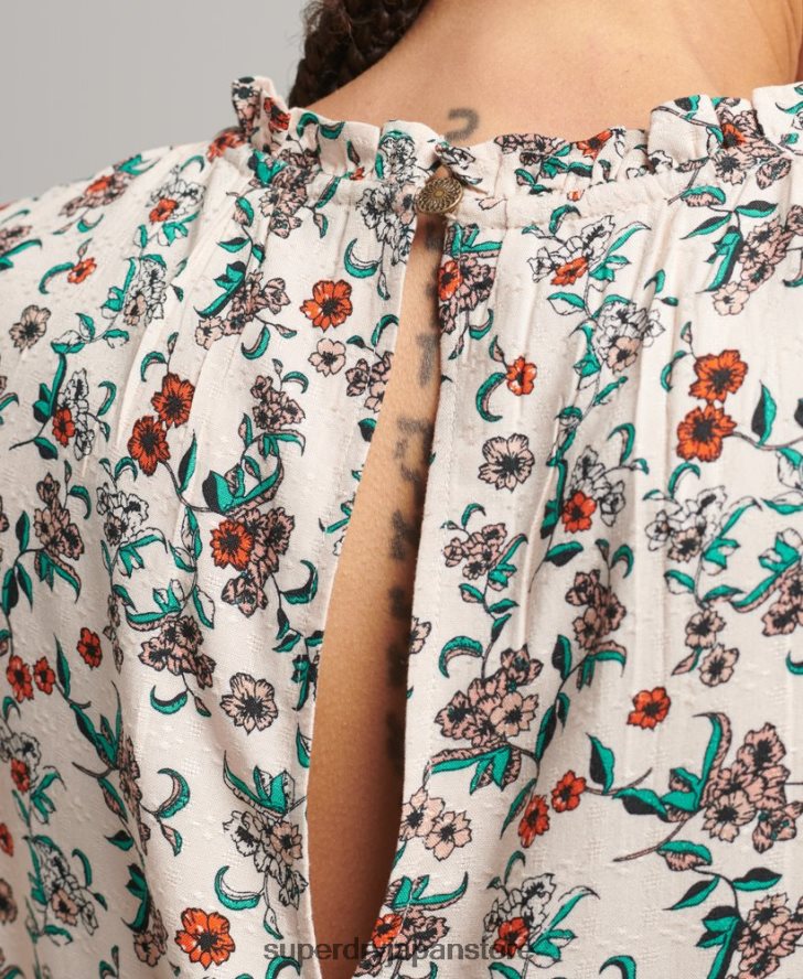 スモッキング ロングスリーブ ウーブントップ 女性 Superdry 衣類 ピンク 2J62PZ3014