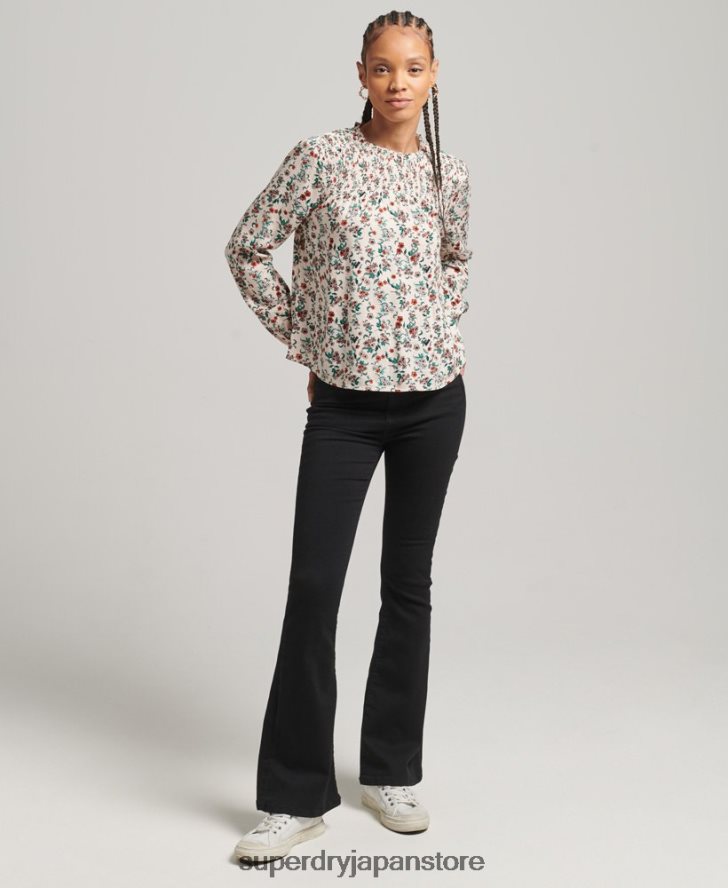 スモッキング ロングスリーブ ウーブントップ 女性 Superdry 衣類 ピンク 2J62PZ3014