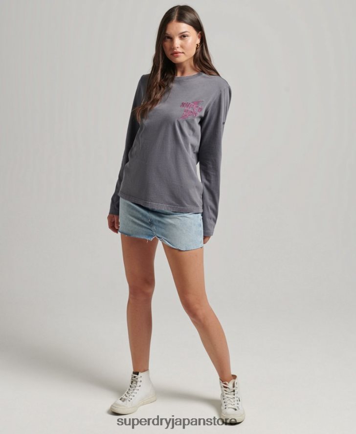 インディーマーク長袖トップ 女性 Superdry 衣類 濃い灰色 2J62PZ3027