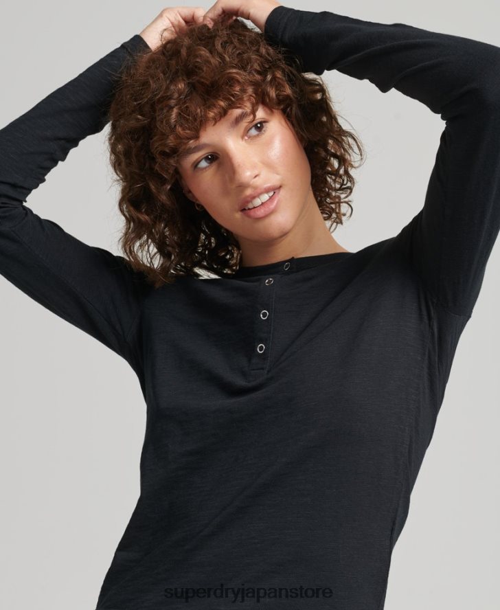 長袖スラブジャージー ヘンリートップ 女性 Superdry 衣類 黒 2J62PZ3037