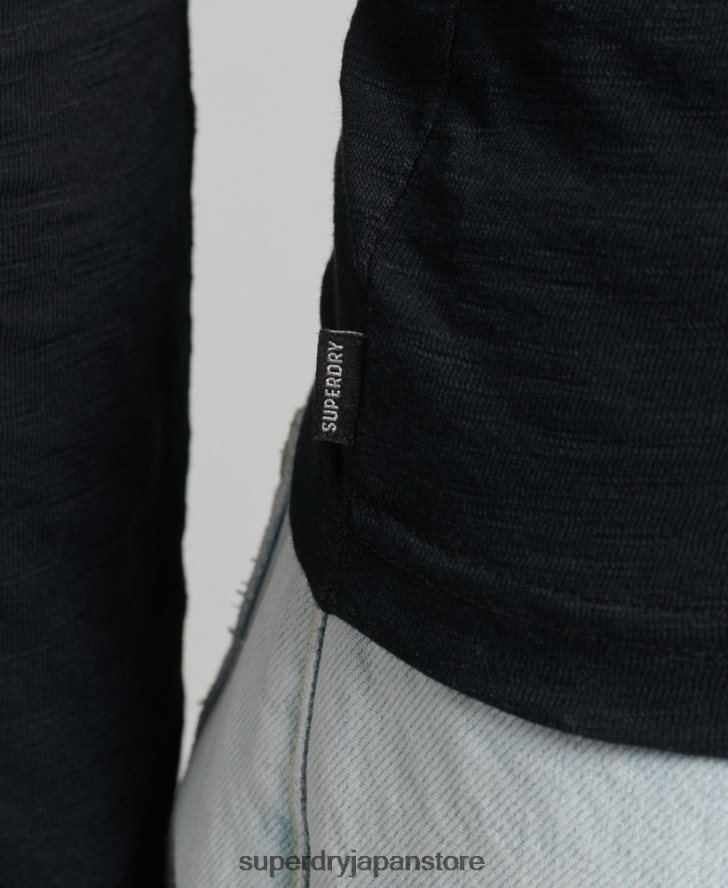 長袖スラブジャージー ヘンリートップ 女性 Superdry 衣類 黒 2J62PZ3037